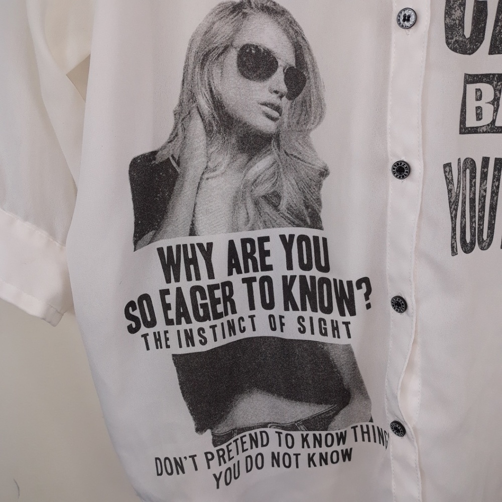 Cornflake| Sheer Graphic Button Down Shirt - image 2